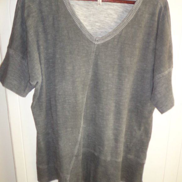 Lula B V-Neck Hi-Lo Heather Burn Out Tunic M Short Raglan Sleeves - Picture 5 of 16